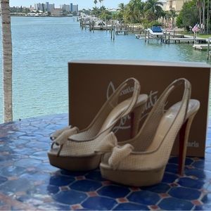 Christian Louboutin Mesh Bow Slingback Pumps  36.5